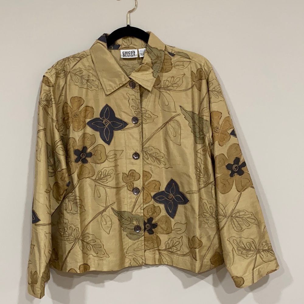 Chico’s 100% Silk Embroidered Jacket.